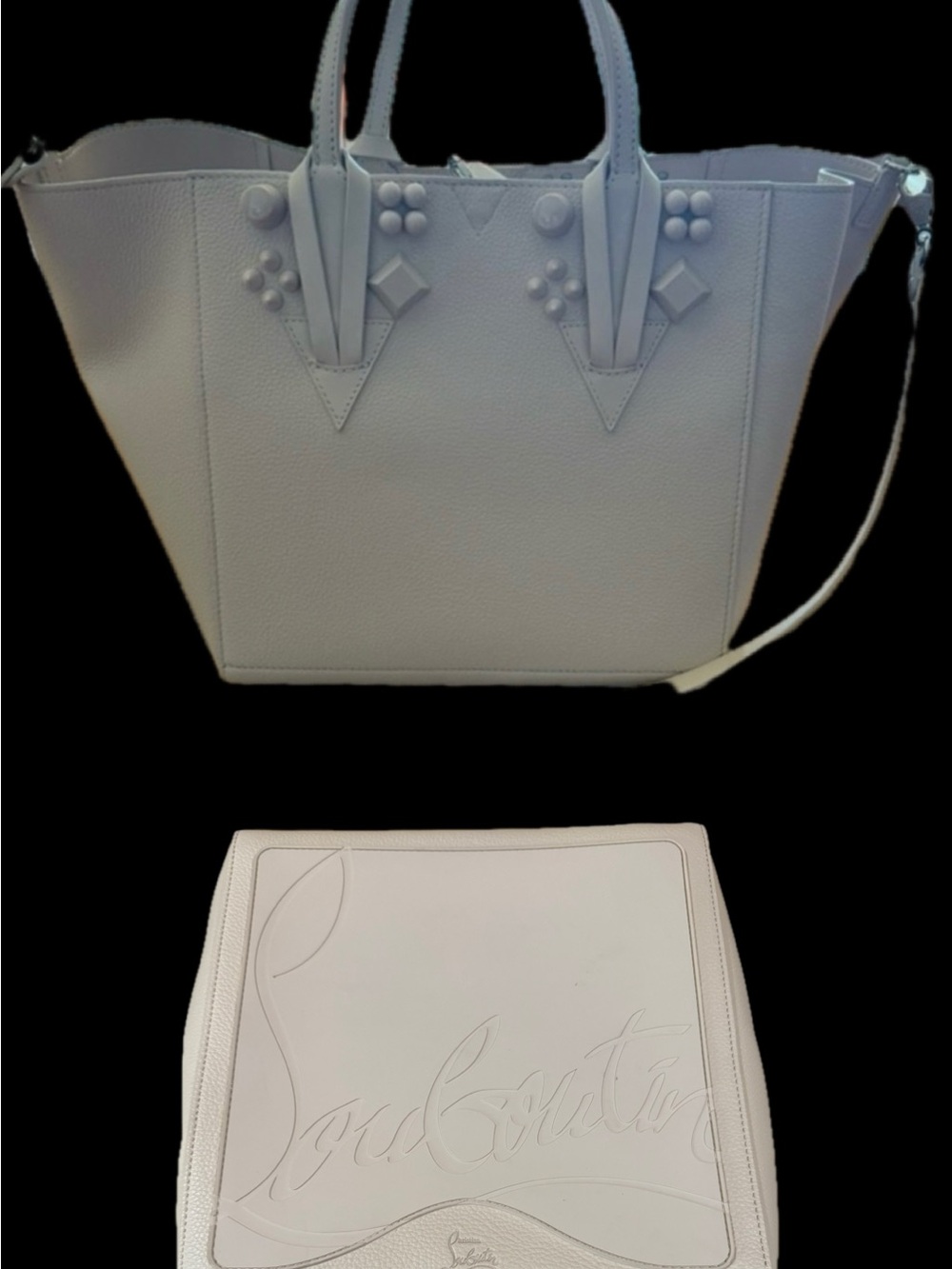Christian Louboutin White Pebbled Satchel with Stud Embellishments